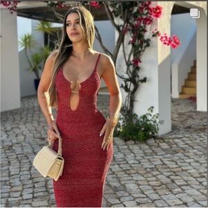 Zara BUCKLED CUT OUT metallic strappy KNIT DRESS